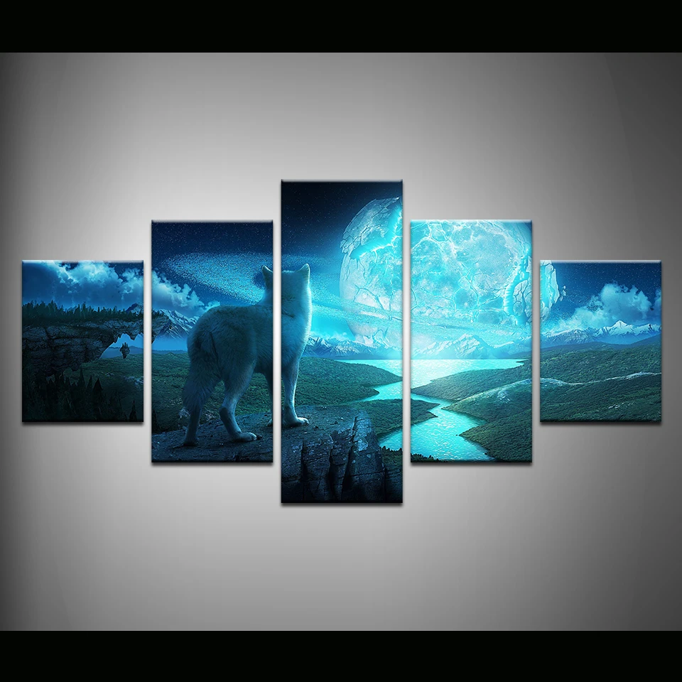 Плакат на стену с изображением природного пространства белого снега волка