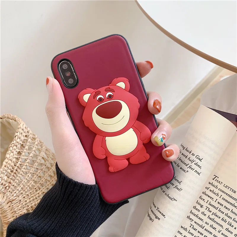 Супер Милый Картонный Кожаный 3D Красный Медведь Красный Чехол Для Телефона Apple iPhone 6 6s 7 8 Plus X XS XR MAX Силиконовый Чехол.