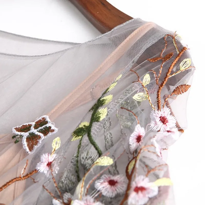 2017 кружевное Сетчатое платье с цветочной вышивкой женское сексуальное