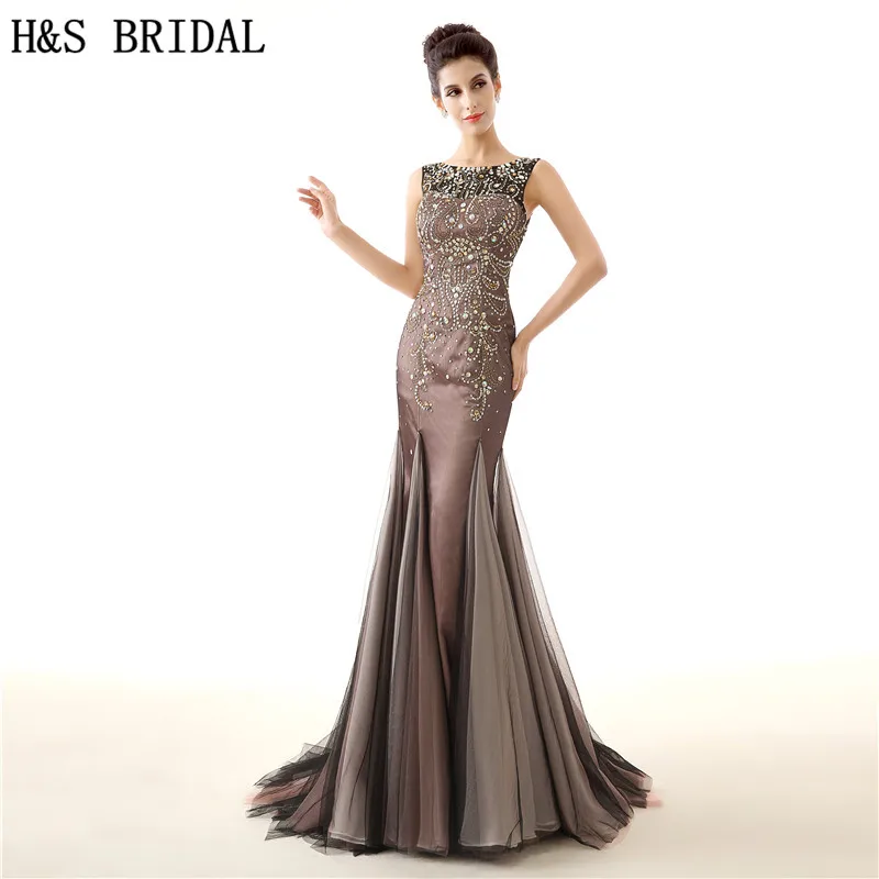 

H&S BRIDAL Vintage Brown Mermaid Crystals Beading Luxury Mother Of The Bride Dresses vestido de festa evening dress long 2017