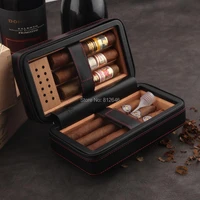 galiner travel cigar humidor box leather cigar case set w humidifier cedar wood portable 4 holder cigar box for cohiba cigars