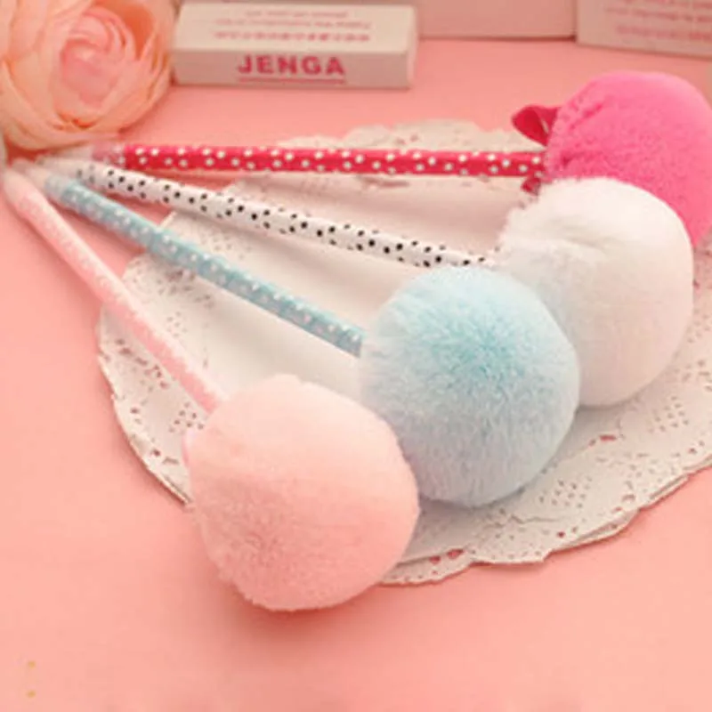 Ballpoint Pen School Stationery Office Supplies Kawaii Balls Plush Bowknot Creative Lovely Girl Gift Student Prizes 4 Pcs / Pack |