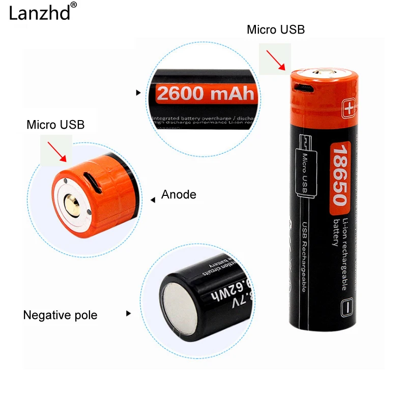 Литий ионный аккумулятор 18650 3 7 в USB 2600 мАч|battery 18650|18650 batteryrechargeable battery |