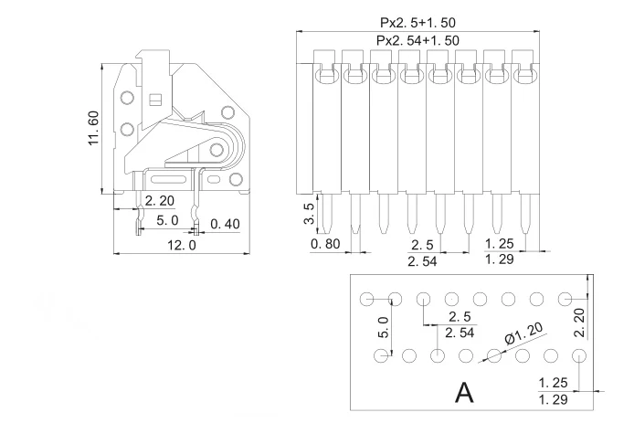 KF250-2.54MM A foot Пружинный PCB Соединительный терминал KF250-2.5mm/2,54 мм/3,5 мм/7,0 мм расстояние бесвинтовой пружинный пресс-терминал может быть соединен 250A/250B - Цвет: KF250-2.54MM A foot