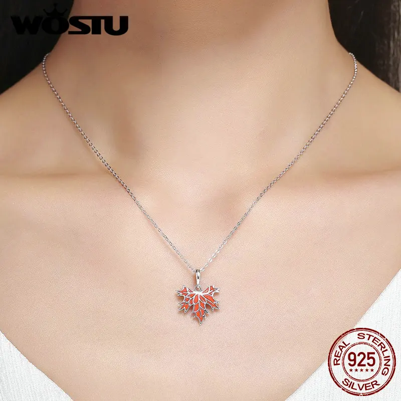 WOSTU роскошное 925 пробы Серебряное осеннее кленовое дерево листья кулон ожерелье для женщин Роскошные ювелирные изделия из стерлингового серебра подарок DXN187