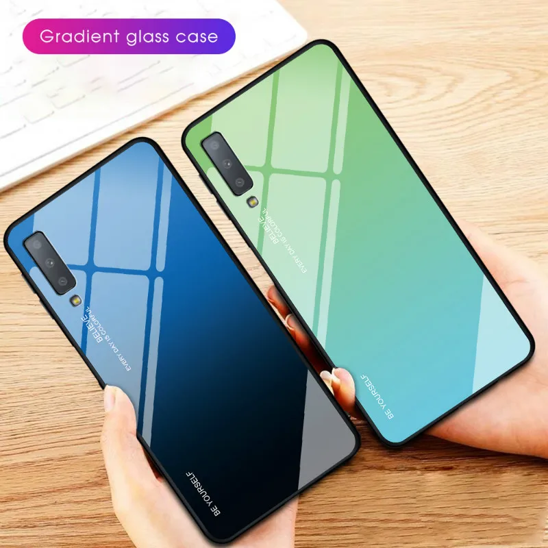 Градиентный чехол из закаленного стекла для телефона Samsung Galaxy A8 A6 A7 Plus 2018 A5 A520 A720