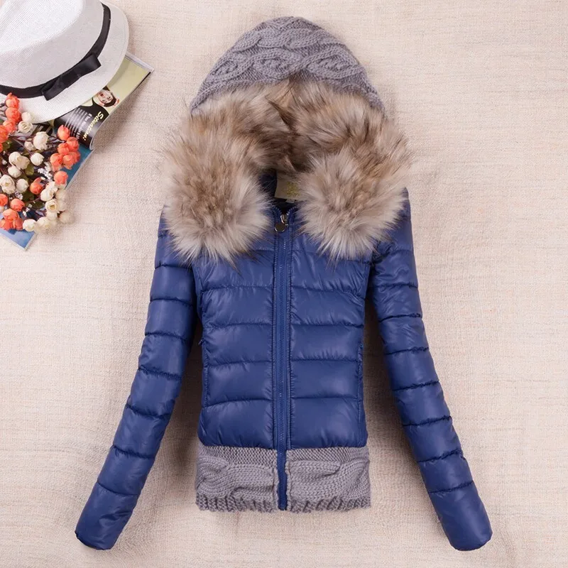 

New winter thickening with hood short design wadded jacket large fur collar down jacket cotton-padded fur collar outerwear