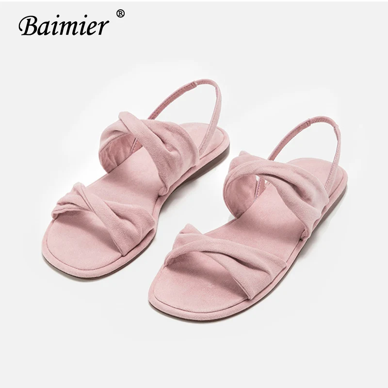 Baimier летние богемные флоковые женские сандалии на плоской подошве с открытым