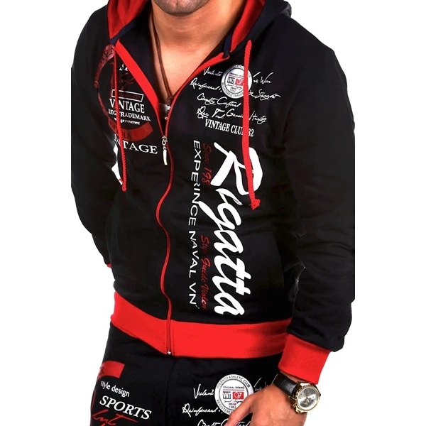 ZOGAA New Men's Casual Tracksuit Two Piece Set Unique Letter Printed Hooded Sports Male Sweat Suit | Мужская одежда