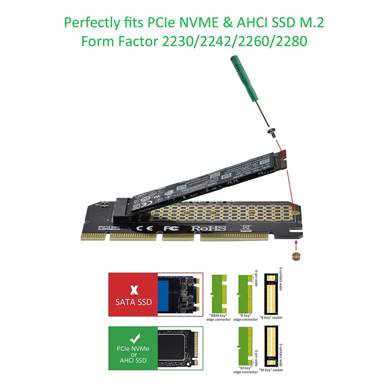 PCI Express 3 0x16x8x4 к PCIe Based M Key M.2 NVMe и AHCI SSD адаптер карта с алюминиевым чехол теплоотвод