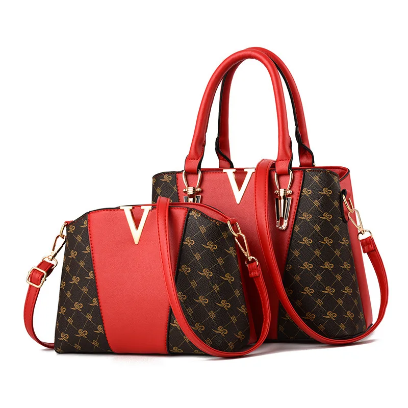 Bolsos Mujer Для женщин сумки 2 шт./компл. кожаные сумки из натуральной кожи Новая сумка-тоут сумка женская Сумки через плечо класса люкс сумка композитный - Цвет: Red