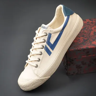 blue - beige Новая мужская парусиновая обувь, модная Стильная мужская Вулканизированная обувь, весна-осень, мужские износостойкие кроссовки, 39-44 - Цвет: blue - beige
