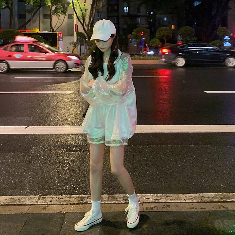 Korobov Harajuku уличная одежда, сетчатый топ+ шорты, комплект из 2 предметов, женская уличная одежда на молнии Ulzzang, женская одежда 78140