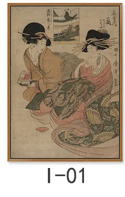 Японский Ukiyo-e красота рисунок холст живопись спа Ресторан Классическая роспись дамы Настенная картина плакат домашний декор для гостиной - Цвет: Белый