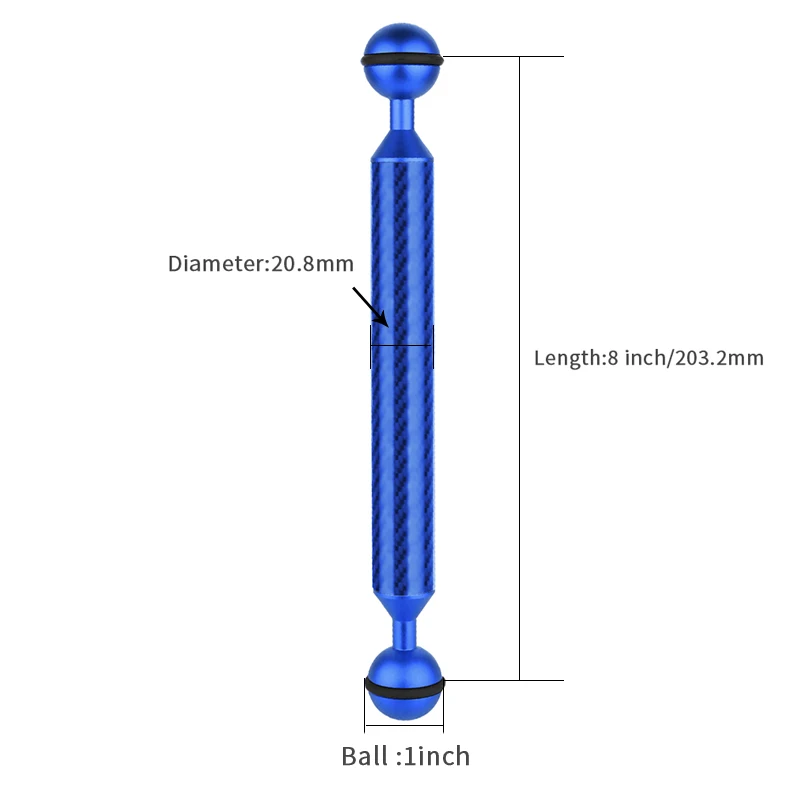 8 inch Blue Углеродное волокно Дайвинг двойной шаровой головкой Поплавковый плавучий рычаг для OSMO действие для Gopro/eken Спортивная камера смартфон подводный лоток - Цвет: 8 inch Blue