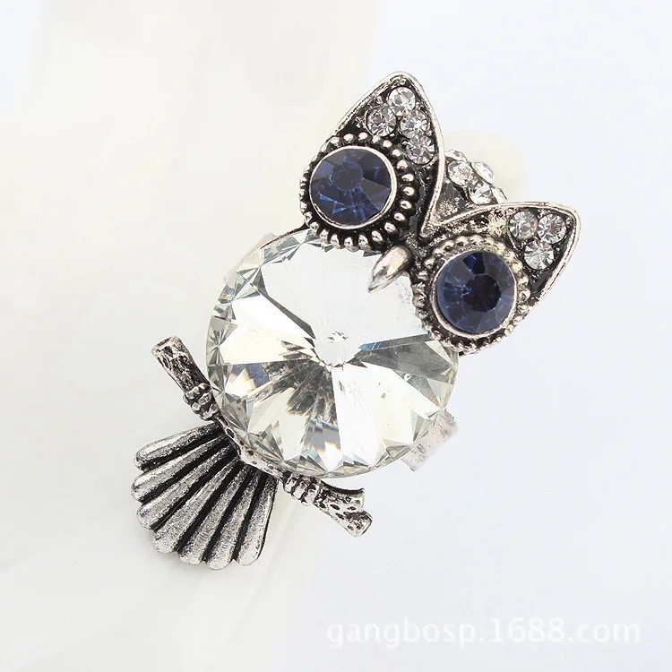 Кольцо с кристаллами и стразами модное винтажное кольцо в виде совы