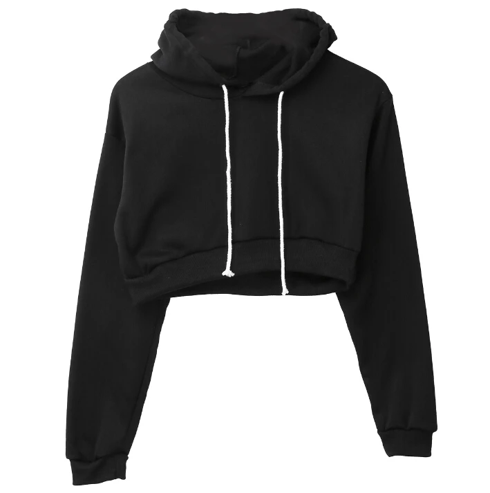 Женская одежда топы Простой укороченный топ с капюшоном полный балахон пальто