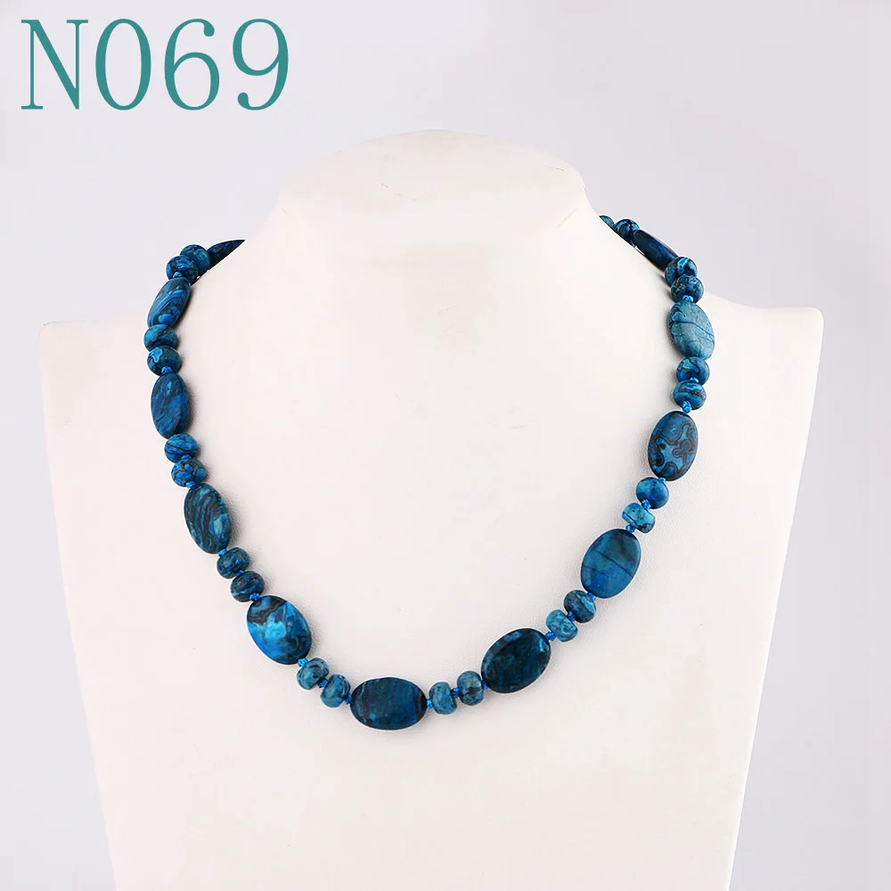 Blue Turquoise Yumten, бисерное ожерелье из камня, женское колье с драгоценным камнем, цепочка из натурального хрусталя, бусины в форме яйца, женские очаровательные аксессуары, мощное ювелирное изделие - Цвет камня: Blue Turquoise