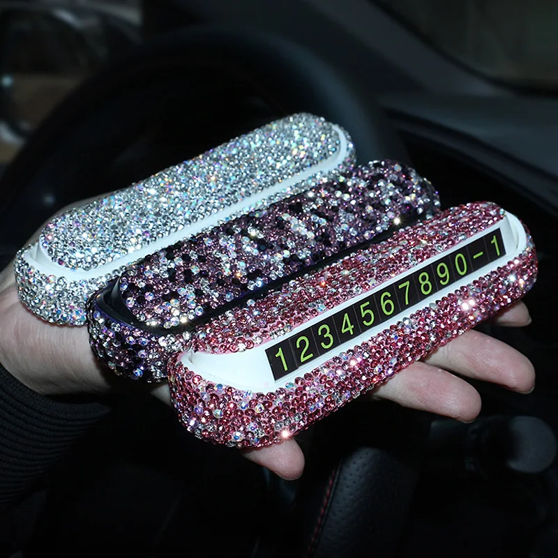 Скрытая Автомобильная Стайлинг карточка временной парковки кристальная Стразы