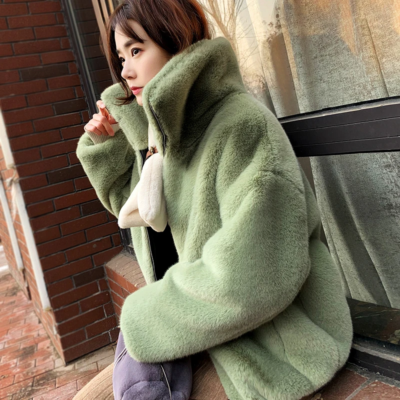 Модная брендовая пушистая куртка из искусственного меха с большим воротником