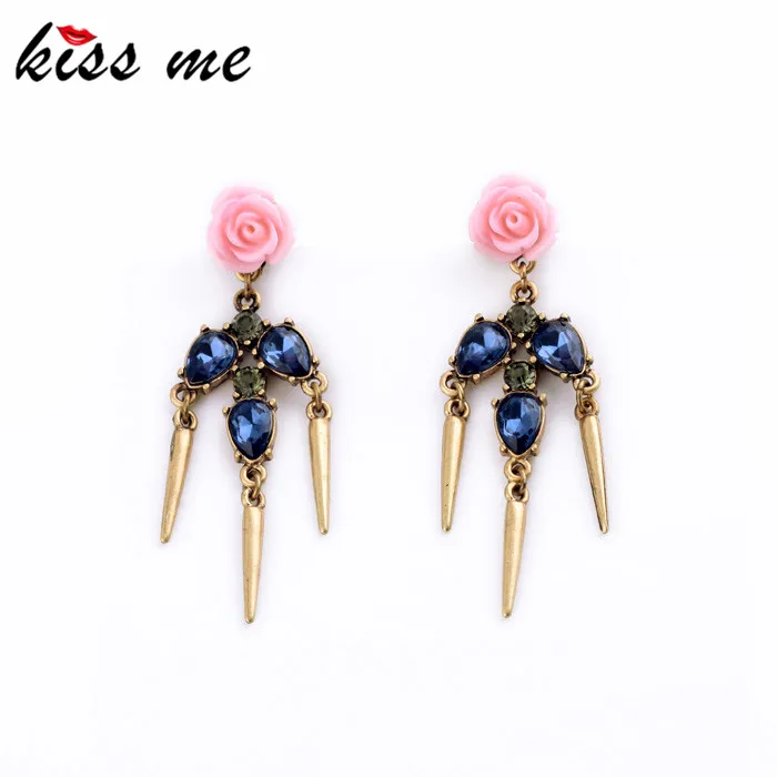 Элегантные Синие Ювелирные изделия антикварные заклепки розовый цветок люстра
