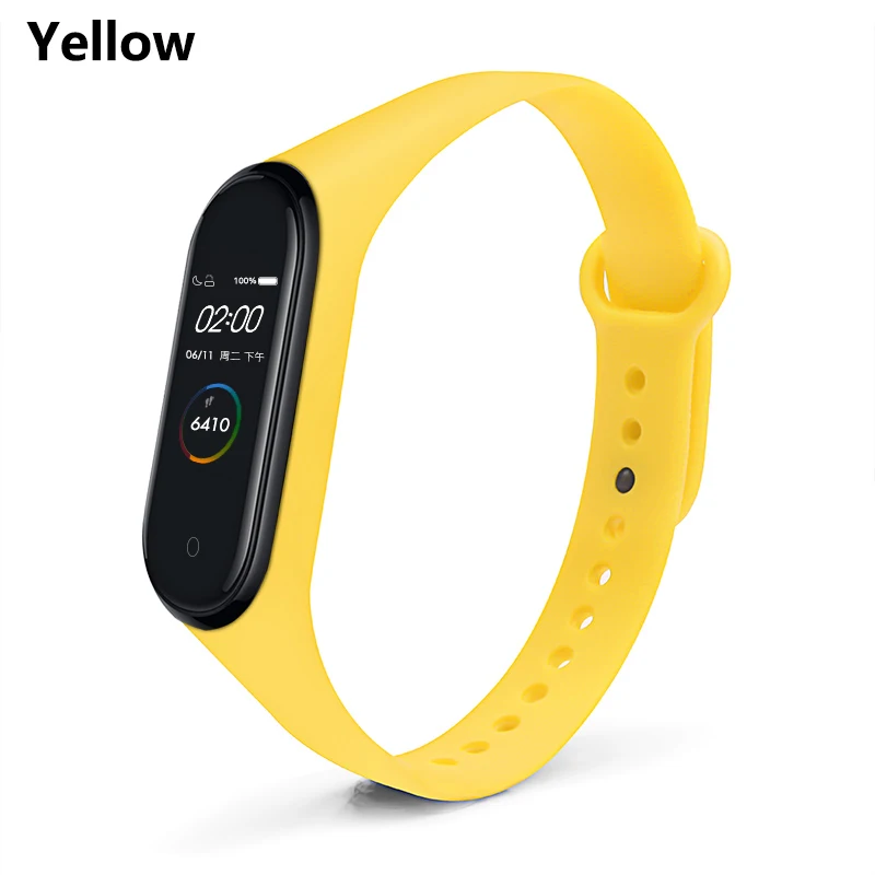 Yellow BOORUI mi band 4 ремешок для xiaomi mi band 4 ремешок на запястье чистый цветной relogio inteligente силиконовый сменный для xiaomi mi 4 - Color: Yellow