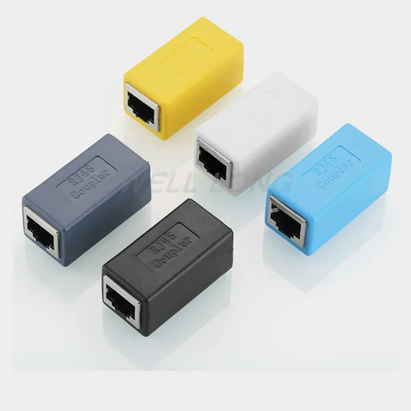 (2 шт./лот) желтый удлинитель сетевого кабеля RJ45 разъем двойной сетевой проходной