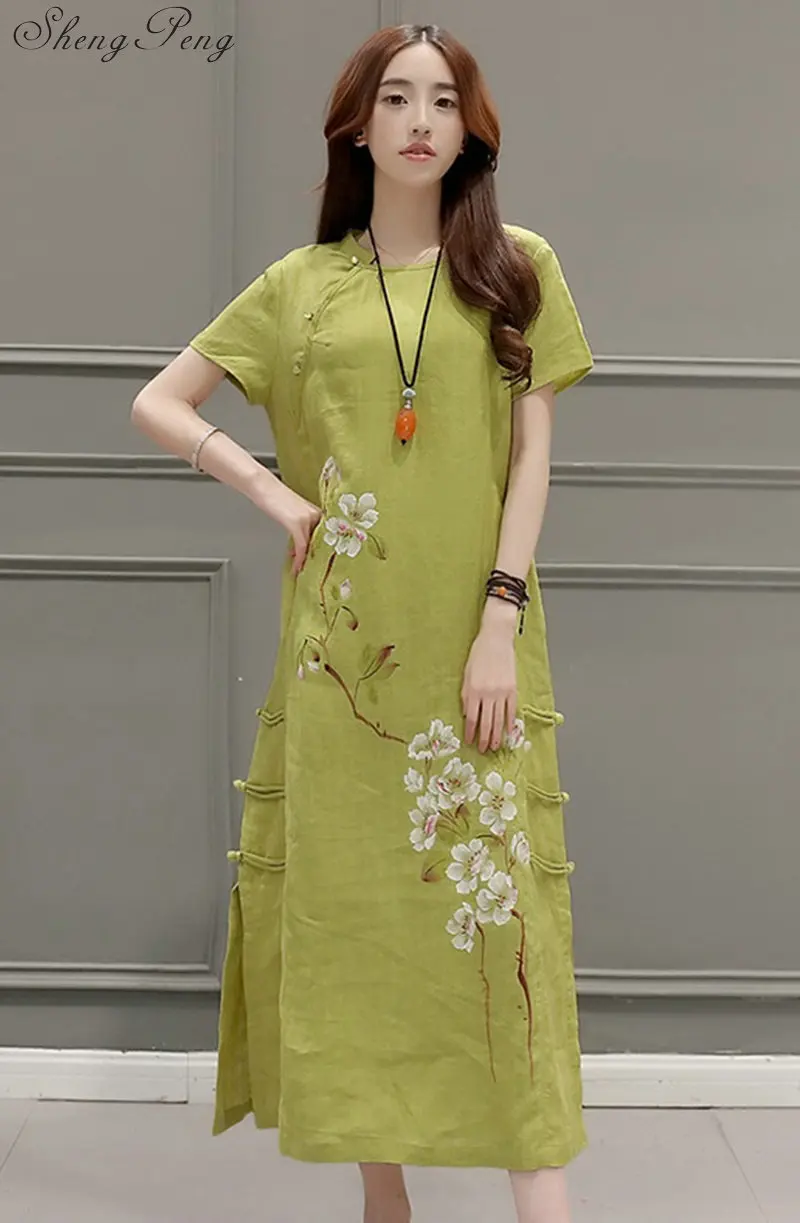 2018 Новое льняное платье ao dai винтажное этническое aodai с длинным рукавом qipao