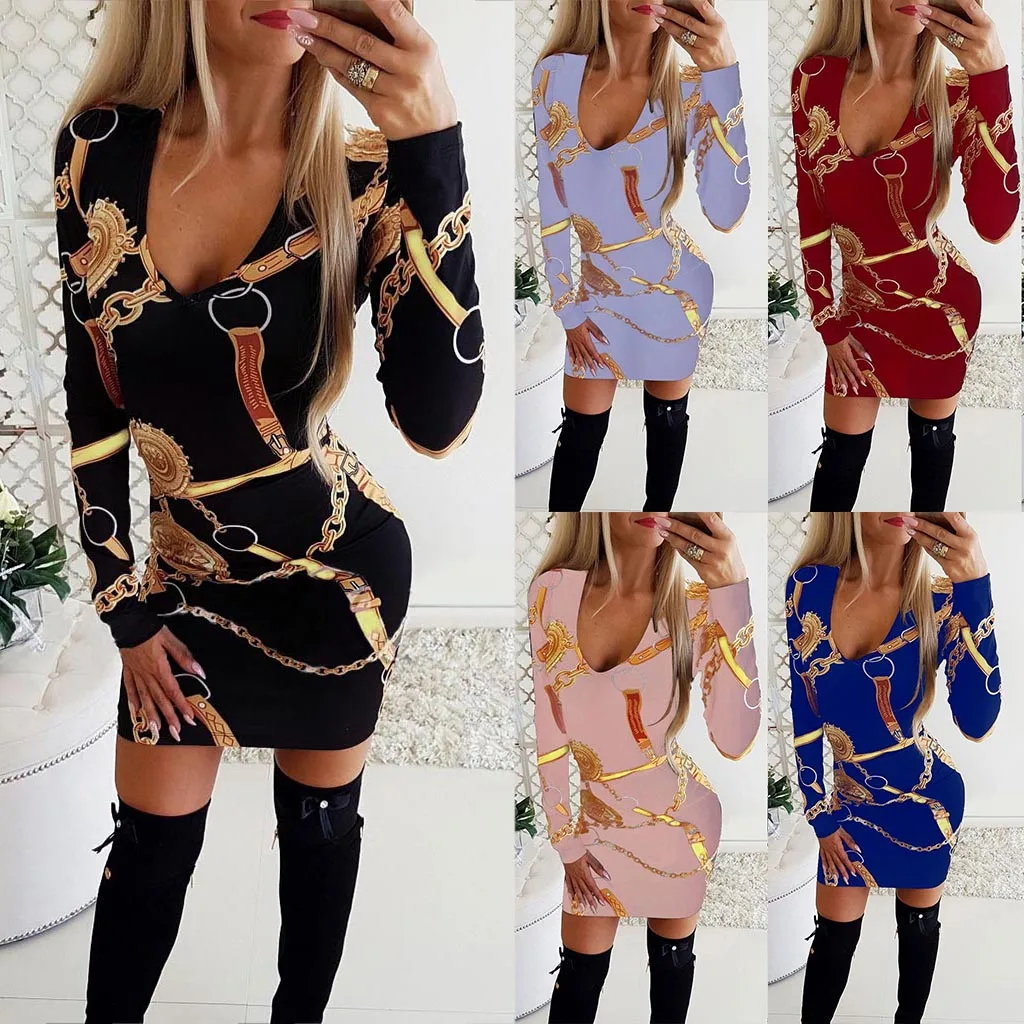 Женское летнее Ретро винтажное платье классическое с длинным рукавом и принтом