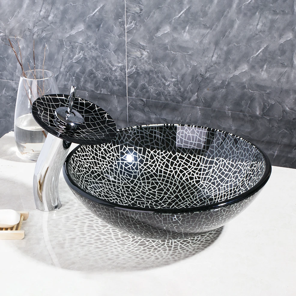 Monite черный треснутый круглый дизайн для ванной комнаты умывальник из