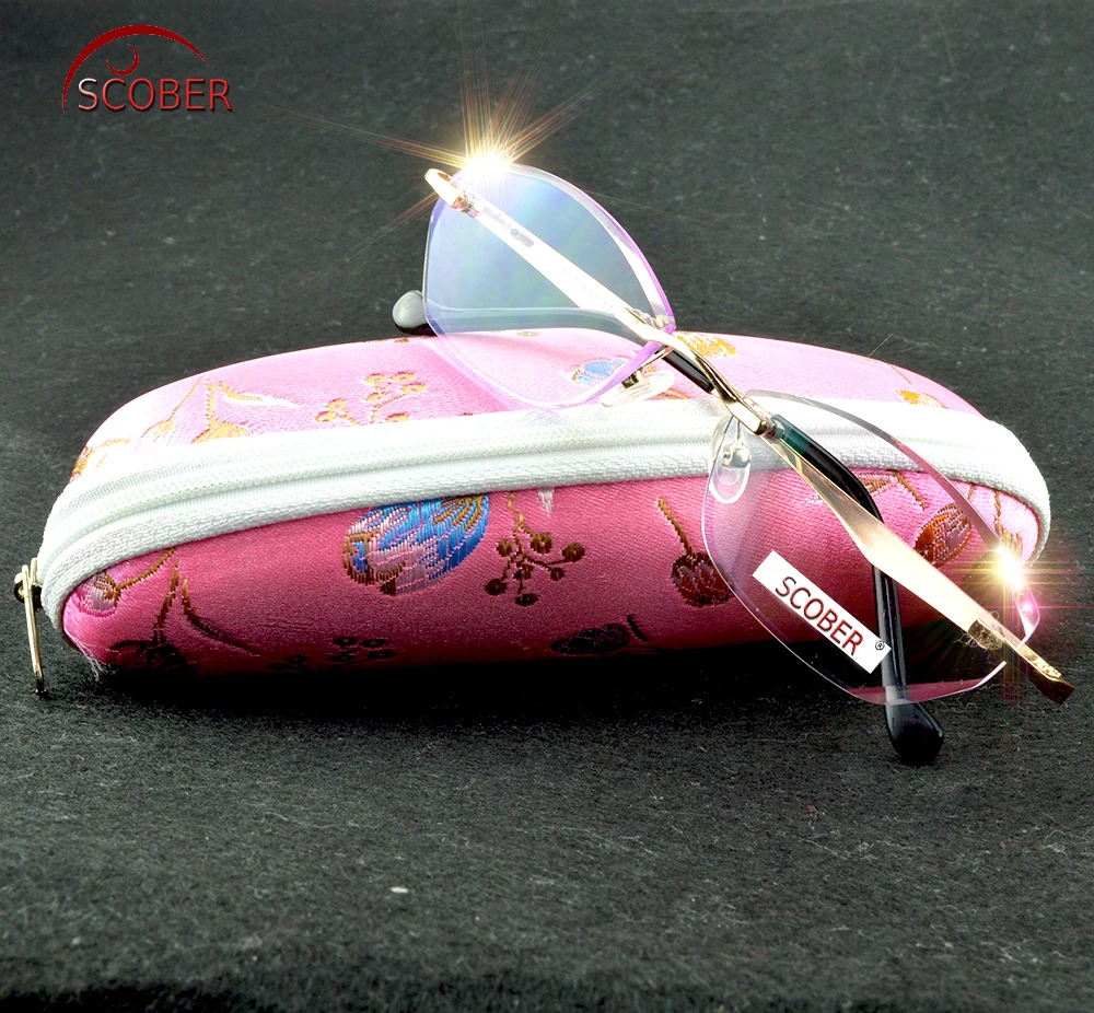 = SCOBER женские очки для чтения без оправы из титанового сплава с алмазными краями +