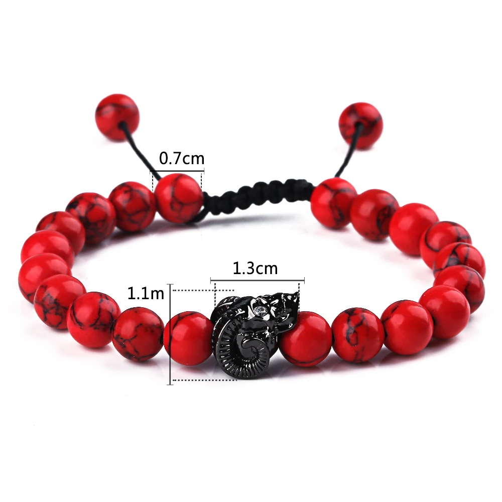 Модные ручной работы черный Антилопа головы бисером красный натуральный камень