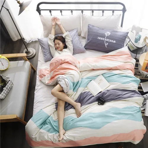 colorful bed 3/4 шт. Постельные принадлежности хлопковый комплект белый и черный постельное белье европейский стиль комплект из хлопка в полоску Постельные принадлежности краткое свежесть постельное белье - Цвет: colorful bed