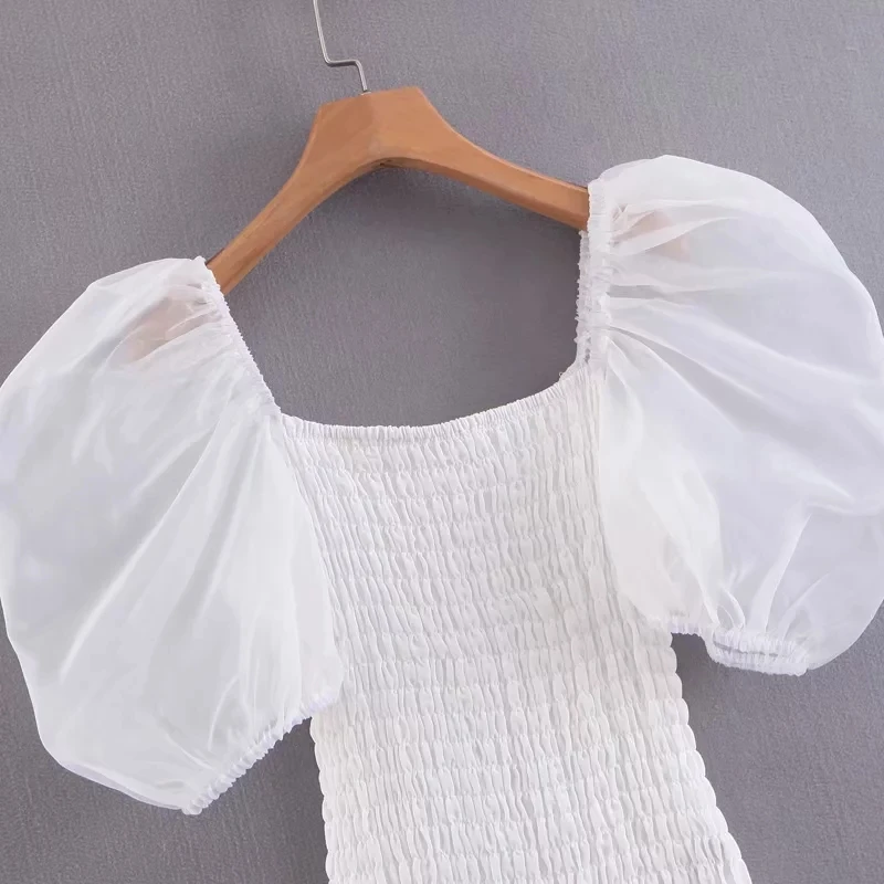 Лето 2019 boho Винтажное с рукавами-фонариками белое платье женское элегантное