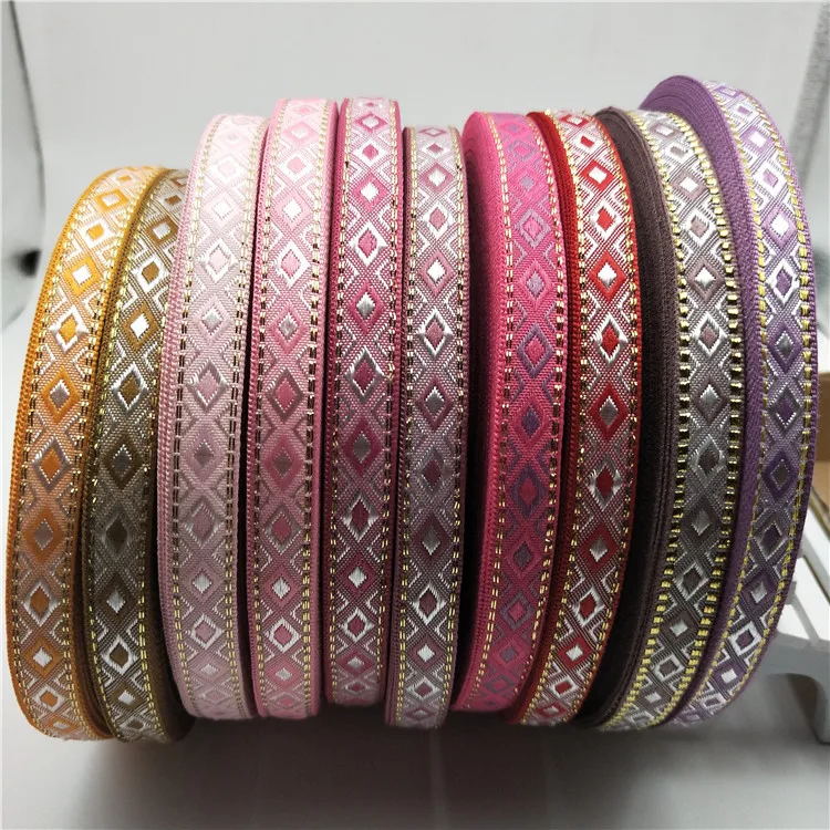 10 ярдов/набор 1 3 см Широкий ромбов Grosgrain жаккардовая тесьма с двойным лицом ленты