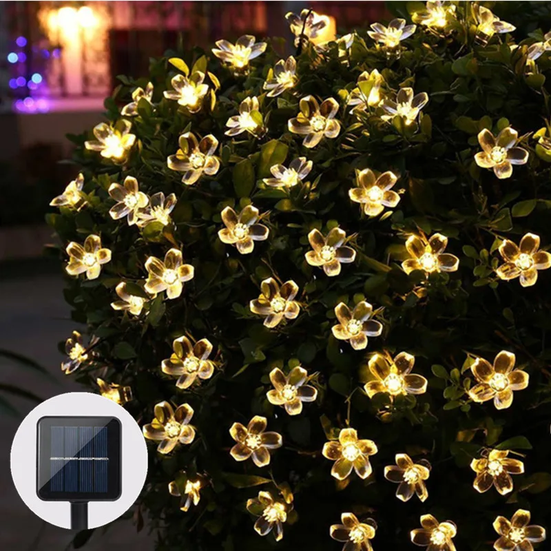 

50 LEDS Peach Blossom Flower Solar Lamp 7M Power LED String Fairy Lights Solar Garlands Garden Christmas Decor For Outdoor