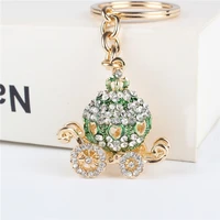 green pumpkin carriage pendant charm rhinestone crystal purse bag keyring key chain accessories wedding party holder keyfob gift
