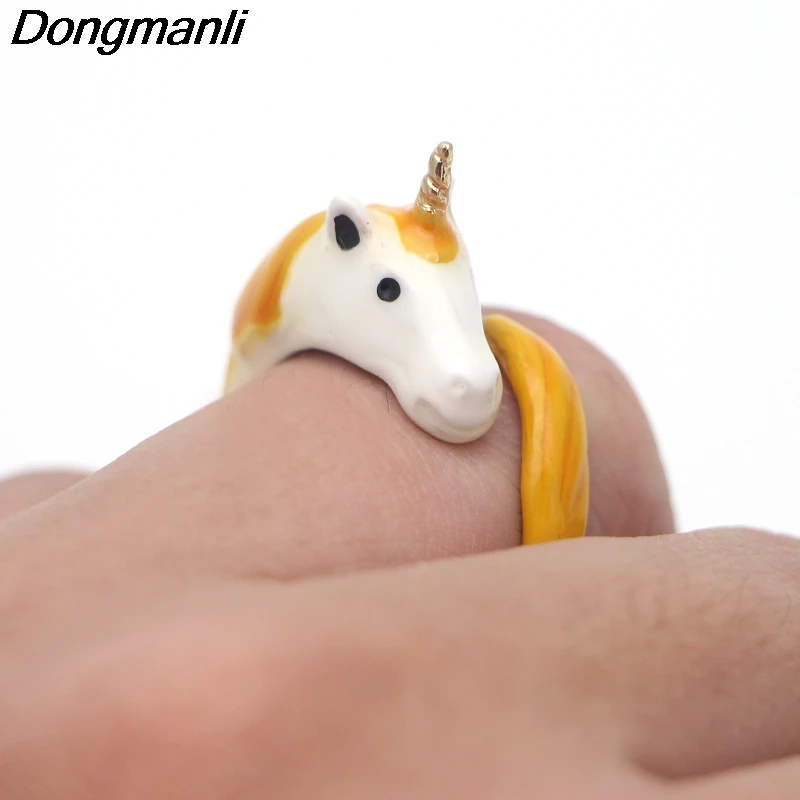P1024 Dongmanli красивое регулируемое кольцо с лошадью цветное эмалированное