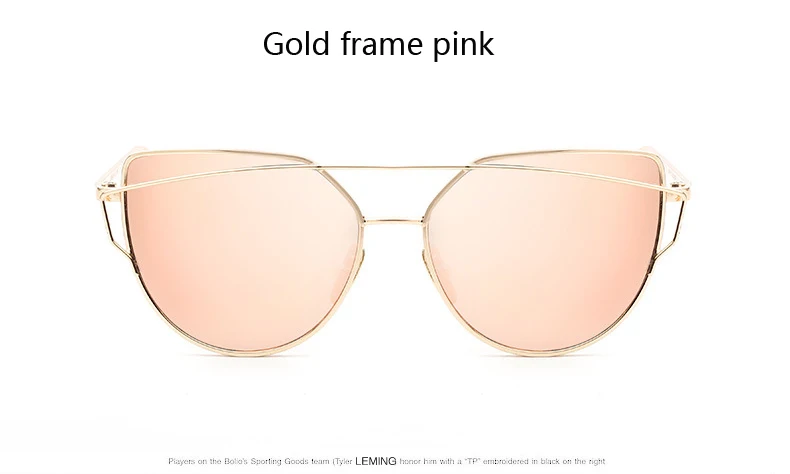 Gold frame pink Новые модные солнцезащитные очки «кошачий глаз» Для женщин Брендовая Дизайнерская обувь Twin-зеркало, солнцезащитные очки, розовое золото металлические UV400 Lentes de sol Hombre - Цвет линз: Gold frame pink