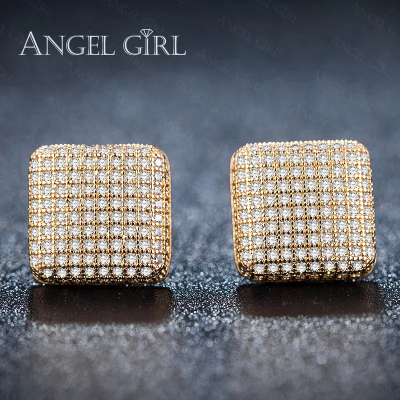 Высокая золотой цвет квадратный вымощенные micro AAA циркон Серьги гвоздики для Для