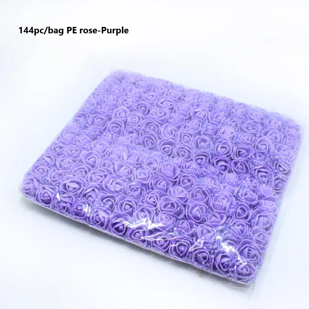 144pc-Purple rose 144 шт./лот, плюшевый мишка из роз, пенопластовый Мишка, искусственный плюшевый мишка из розы, декоративная форма мишки из розы, искусственный цветок из пенопласта, форма медведя из розы - Цвет: 144pc-Purple rose