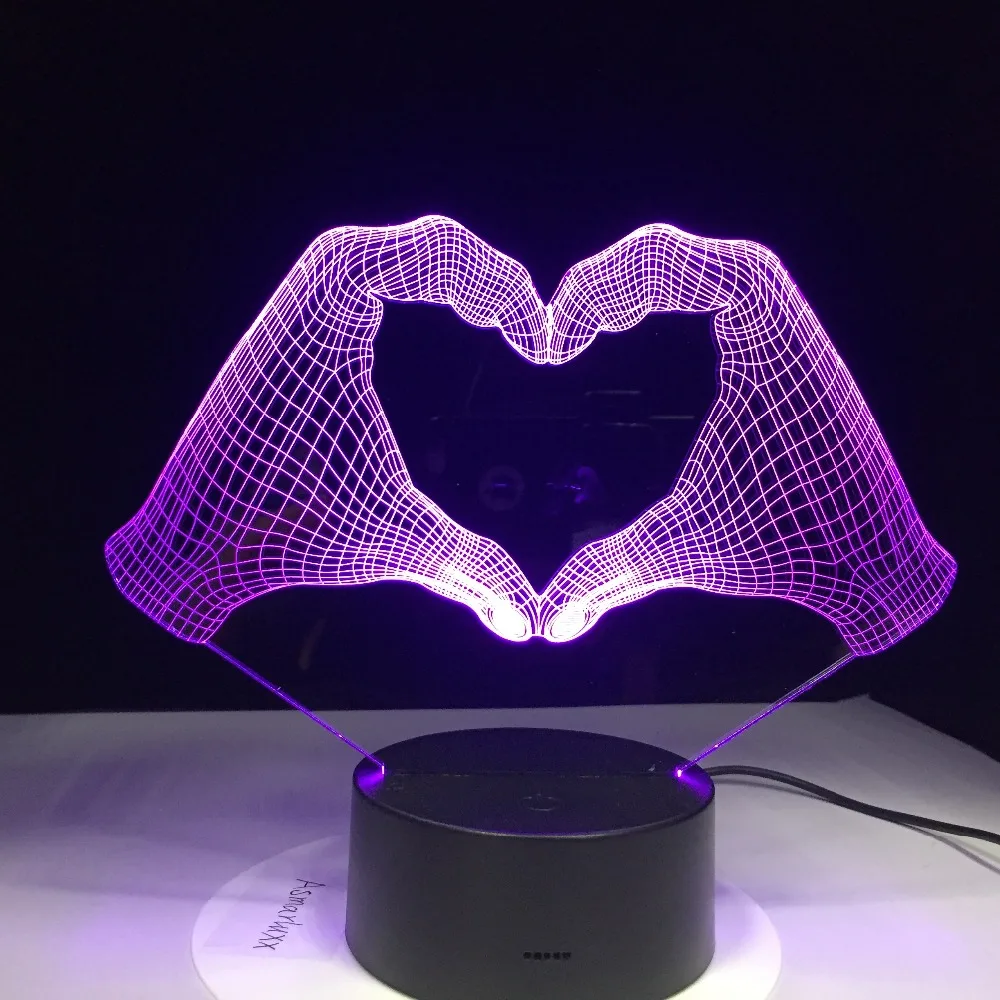 

Love Heart Hand Gesture 3D Lamp LED Night Light with 7 Colors Light for Home Decoration Lamp Amazing Optical Light Xmas Gift