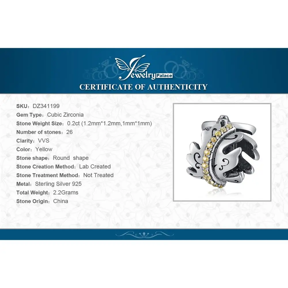 JewelryPalace современный книги по искусству деко желтый фианит лист Шарм бисера Fit