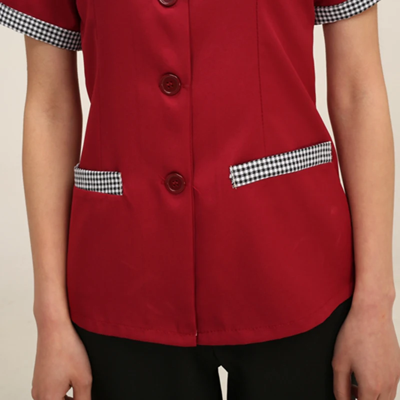 

Short-sleeved Spliced Suit Collar Waiter Uniform Summer Cleaning Service Work Jacket Cleaning Service Hotel Staff Overalls