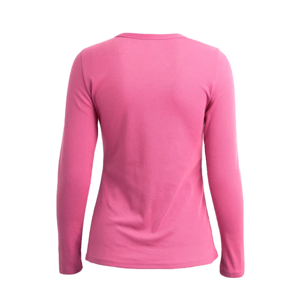 Женская футболка с длинным рукавом V образным вырезом и пуговицами|plus size t shirt|brand