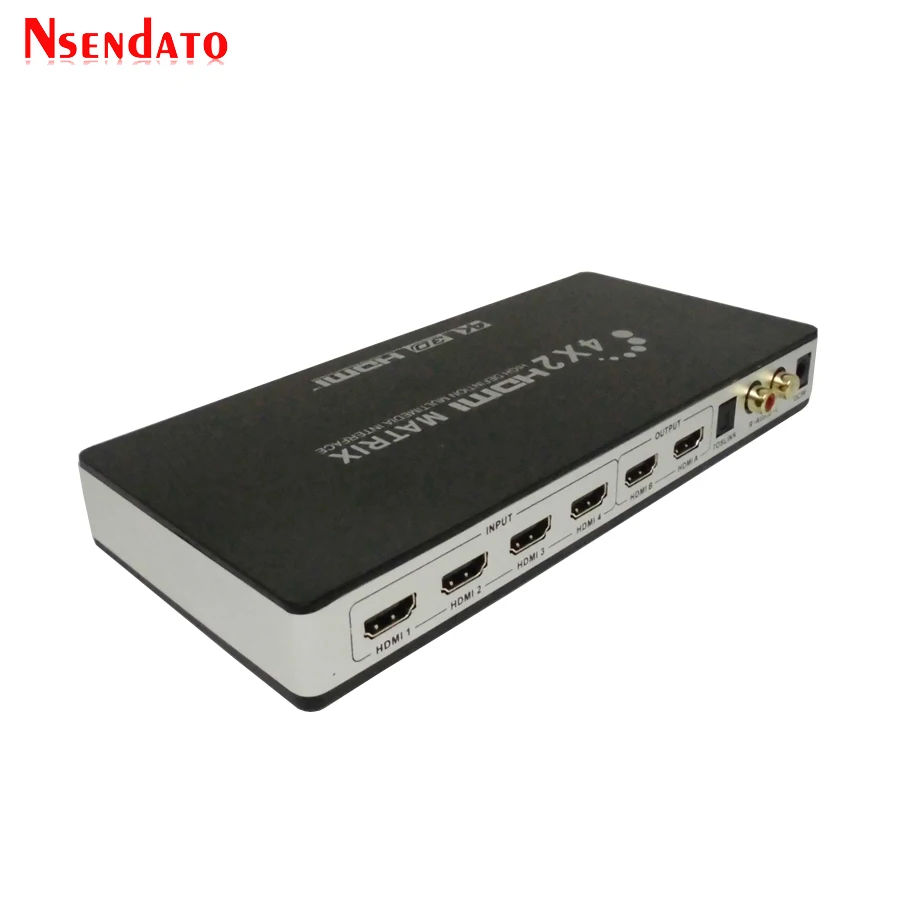 4K HDMI аудио коммутатор 4k 4 в 2 Выход HD 3D 1080P HDMI матрица 4X2 цифровой toslink аудио+ L/R выход с адаптером питания Romote