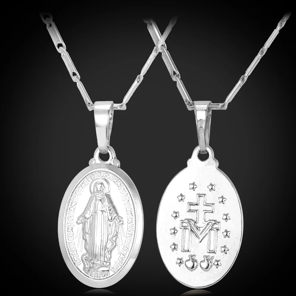 silver color Чудотворного кулон Девы Марии ожерелье цвет золотистый женские модные ювелирные изделия крест христианство Colar ожерелья - Окраска металла: silver color
