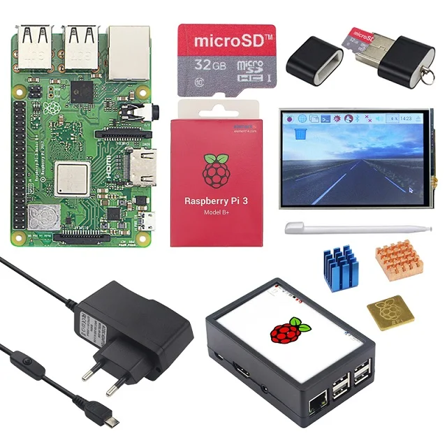 Raspberry Pi 3 Model B Plus с Wi-Fi и Bluetooth+ сенсорный экран 3,5 дюйма+ адаптер питания+ чехол+ теплоотвод для Pi 3 B Plus 3B - Комплект: Комплект 4