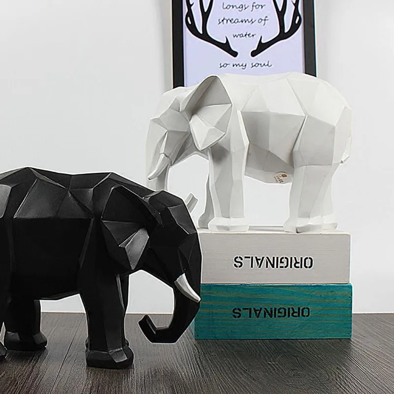 

Nordic Creative Elephant Statues Geometry Animals Figurine Resin Art&Craft Home Decoration TV Wine Cabinet Porch R669
