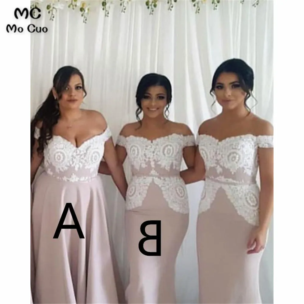 

Elegant Wedding Party Gown Off Shoulder Bridesmaid Dresses Long with Lace Short Sleeve Mermaid Evening Gown Bridesmaid Dress